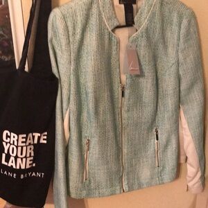NWT Lane Bryant Teal Ivory Moto Jacket Size 16W